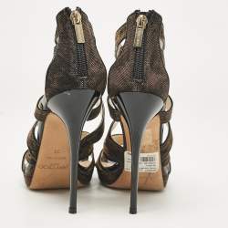 Jimmy Choo Metallic Lurex Fabric Ankle Strap Sandals Size 39