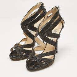 Jimmy Choo Metallic Lurex Fabric Ankle Strap Sandals Size 39