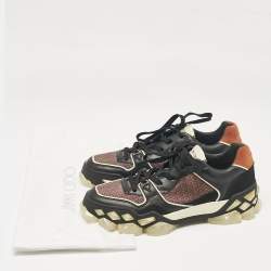 Pre Owned Jimmy Choo Multicolor Leather and Suede Diamond Lace Up Sneakers Size 40