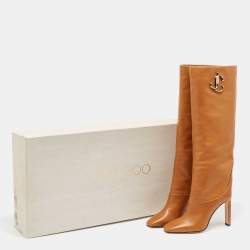 Pre Owned Jimmy Choo Brown Leather Mahesa Knee Length Boots Size 39