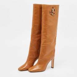 Pre Owned Jimmy Choo Brown Leather Mahesa Knee Length Boots Size 39