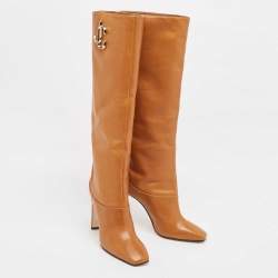 Pre Owned Jimmy Choo Brown Leather Mahesa Knee Length Boots Size 39
