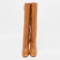 Pre Owned Jimmy Choo Brown Leather Mahesa Knee Length Boots Size 39