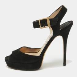 Jimmy Choo Black Suede Platform Ankle Strap Sandals Size 39