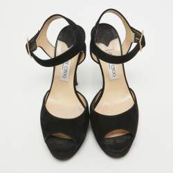 Jimmy Choo Black Suede Platform Ankle Strap Sandals Size 39