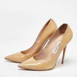 Jimmy Choo Beige Patent Leather Romy Pointed Toe Pumps Size 40