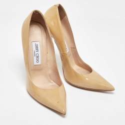 Jimmy Choo Beige Patent Leather Romy Pointed Toe Pumps Size 40