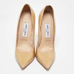 Jimmy Choo Beige Patent Leather Romy Pointed Toe Pumps Size 40