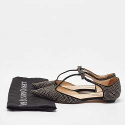 Pre Owned Jimmy Choo Black Suede Studded T Strap Ballet Flats Size 40