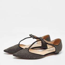 Pre Owned Jimmy Choo Black Suede Studded T Strap Ballet Flats Size 40