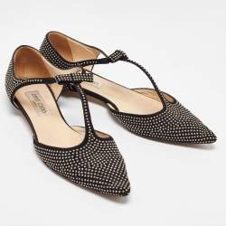 Pre Owned Jimmy Choo Black Suede Studded T Strap Ballet Flats Size 40