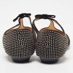 Pre Owned Jimmy Choo Black Suede Studded T Strap Ballet Flats Size 40