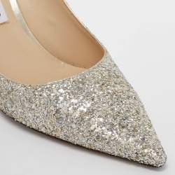 Pre Owned Jimmy Choo Silver Glitter Romy Pumps Size 39.5