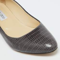 Jimmy Choo Grey Lizard Embossed Leather Pumps Size 38.5