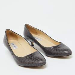 Jimmy Choo Grey Lizard Embossed Leather Pumps Size 38.5