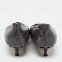Jimmy Choo Grey Lizard Embossed Leather Pumps Size 38.5