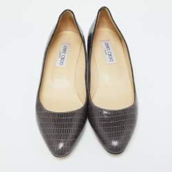 Jimmy Choo Grey Lizard Embossed Leather Pumps Size 38.5