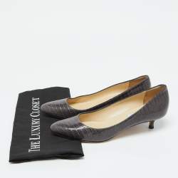 Jimmy Choo Grey Lizard Embossed Leather Pumps Size 38.5