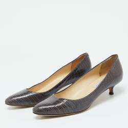 Jimmy Choo Grey Lizard Embossed Leather Pumps Size 38.5