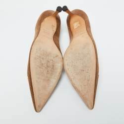 Pre Owned Jimmy Choo Brown Lizard Embossed Suede Pointed Toe Pumps Size 38.5