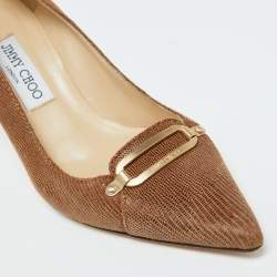 Pre Owned Jimmy Choo Brown Lizard Embossed Suede Pointed Toe Pumps Size 38.5