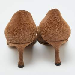 Pre Owned Jimmy Choo Brown Lizard Embossed Suede Pointed Toe Pumps Size 38.5