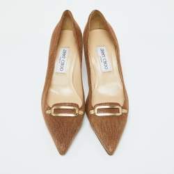 Pre Owned Jimmy Choo Brown Lizard Embossed Suede Pointed Toe Pumps Size 38.5