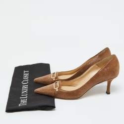 Pre Owned Jimmy Choo Brown Lizard Embossed Suede Pointed Toe Pumps Size 38.5
