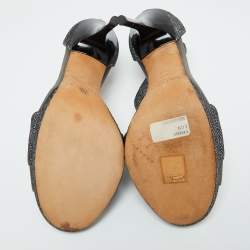 Jimmy Choo Grey Leather and Coarse Glitter Open Toe Sandals Size 39.5