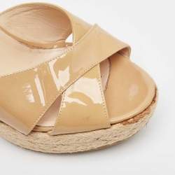 Jimmy Choo Beige Patent Leather Espadrille Wedge Slide Sandals Size 38