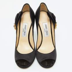 Pre Owned Jimmy Choo Black Satin Bow Pumps Size 38