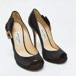 Pre Owned Jimmy Choo Black Satin Bow Pumps Size 38