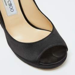 Pre Owned Jimmy Choo Black Satin Bow Pumps Size 38