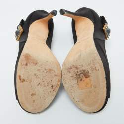 Pre Owned Jimmy Choo Black Satin Bow Pumps Size 38