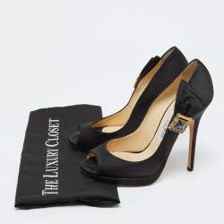 Pre Owned Jimmy Choo Black Satin Bow Pumps Size 38