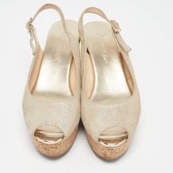 Jimmy Choo Gold Suede Prova Cork Wedge Sandals Size 39.5