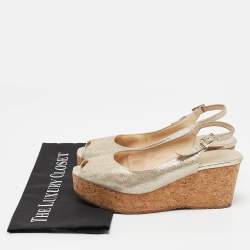 Jimmy Choo Gold Suede Prova Cork Wedge Sandals Size 39.5