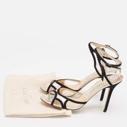 Jimmy Choo Black/Silver Suede and Iridescent Leather Ankle Strap Sandals Size 41