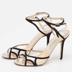 Jimmy Choo Black/Silver Suede and Iridescent Leather Ankle Strap Sandals Size 41