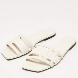 Jimmy Choo White Leather Laran Flat Slides Size 37