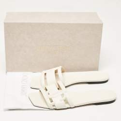 Jimmy Choo White Leather Laran Flat Slides Size 37