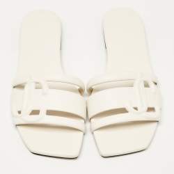 Jimmy Choo White Leather Laran Flat Slides Size 37