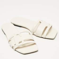 Jimmy Choo White Leather Laran Flat Slides Size 37