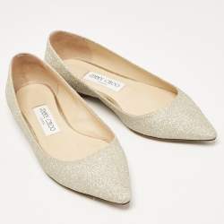 Pre Owned Jimmy Choo Gold Glitter Romy Ballet Flats Size 36
