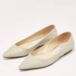 Pre Owned Jimmy Choo Gold Glitter Romy Ballet Flats Size 36