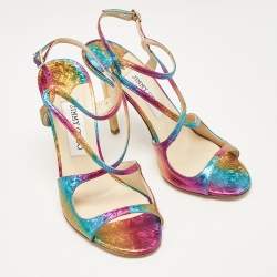 مملوكة مسبقًا Jimmy Choo Multicolor Embossed Snakeskin Paxton Sandals Size 37.5