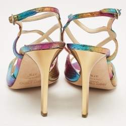 مملوكة مسبقًا Jimmy Choo Multicolor Embossed Snakeskin Paxton Sandals Size 37.5