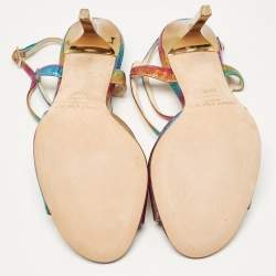 مملوكة مسبقًا Jimmy Choo Multicolor Embossed Snakeskin Paxton Sandals Size 37.5