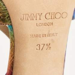 مملوكة مسبقًا Jimmy Choo Multicolor Embossed Snakeskin Paxton Sandals Size 37.5