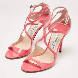 Jimmy Choo Pink Patent Leather Lance Ankle Strap Sandals Size 39